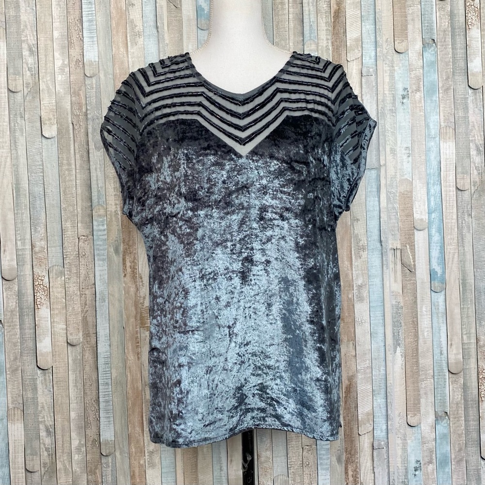 Soft Surroundings S Crushed Velvet Beaded Sequined‎ Art Noveau Blouse Top